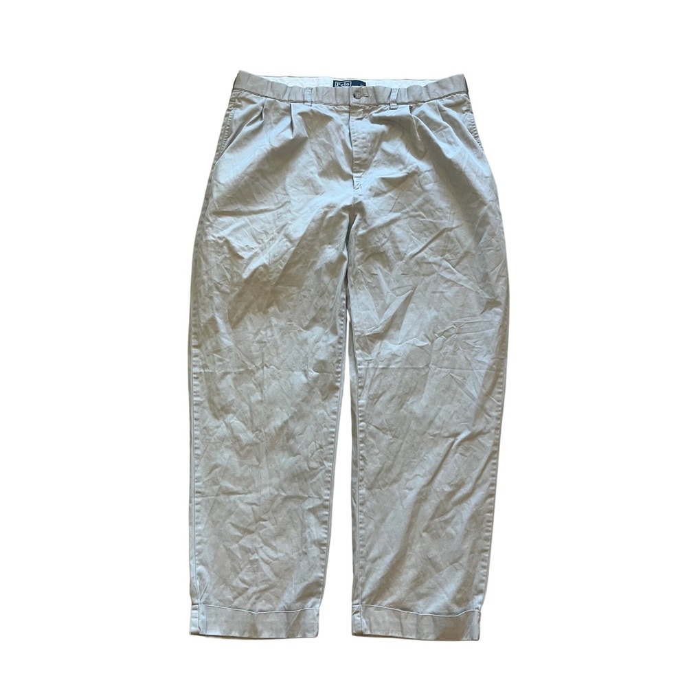 Polo Ralph Lauren Hammond Pant Mens 36/29 Tan Khaki Pleated Cuffed Cotton Chinos